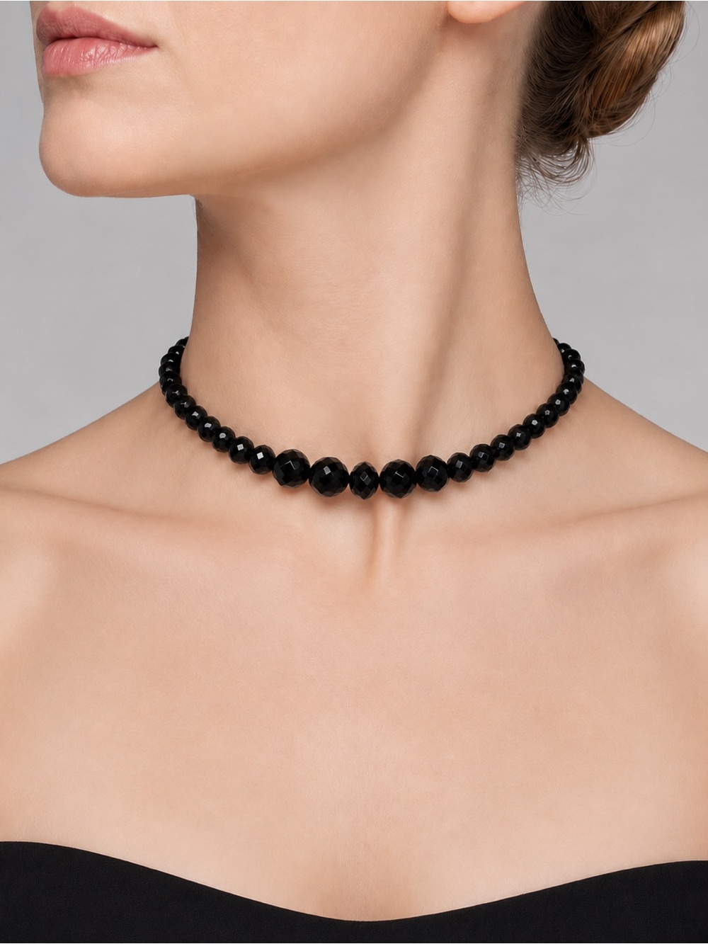 Vintage Sterling Silver Faceted Black Glass Necklace